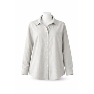 Lands End Womens 1X 16W-18W Light Gray Flannel Button Down Long Sleeve Shirt